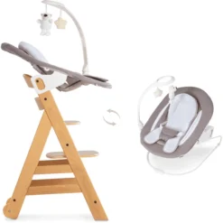 Hauck Hochstuhl Beta Plus Natur Inklusive Bouncer Deluxe Sand